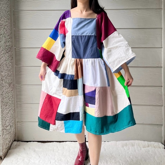Handmade Quilted Patchwork Colorblock Dress SKU 03073 - Picture 2 of 10
